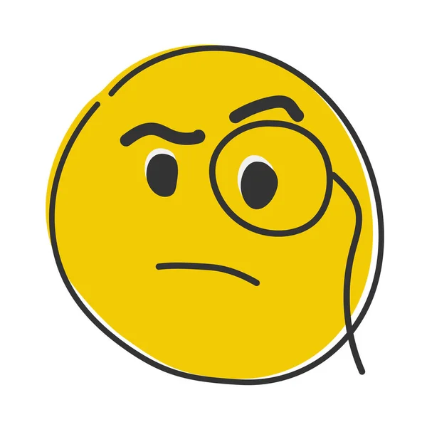 Intelligente Emoji Smug Emoticon Met Monocle Verhoogde Wenkbrauw Handgetekende Platte — Stockfoto