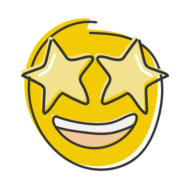 Starry Eyed Emoji Golden Stars Eyes Excited Emoticon Open Smile — Stock Photo, Image