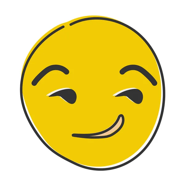 Een Grijnzende Emoji Geel Gezicht Met Suggestieve Zelfvoldane Ondeugende Gezichtsuitdrukking — Stockfoto