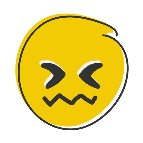 Förstådd Emoji Förvirrad Emoticon Med Ojämn Mun Handritad Platt Stil — Stockfoto
