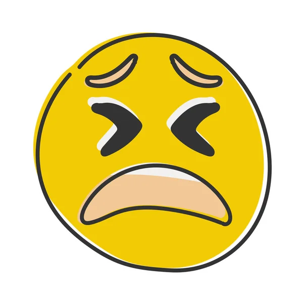 Kimerült Emoji Fáradt Hangulatjel Sárga Arc Alakú Ráncos Szemekkel Kézzel — Stock Fotó