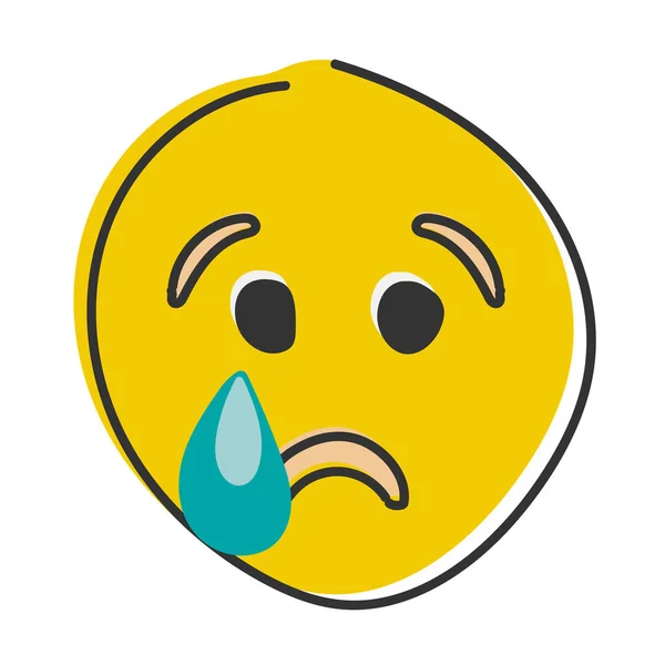 Crying emoji. Sad emoticon face with tear drop. Hand drawn, flat style emoticon.