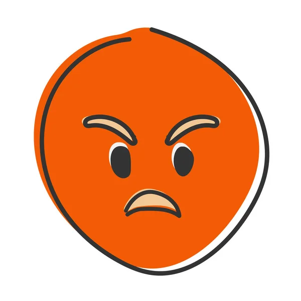 红红的怒脸Emoji 可爱的情绪孤立 手绘扁平的情感 — 图库照片