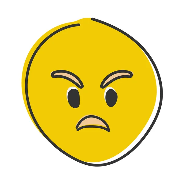 Wściekła Twarz Emoji Ładny Emotikon Odizolowany Ręcznie Rysowane Płaskie Emotikony — Zdjęcie stockowe