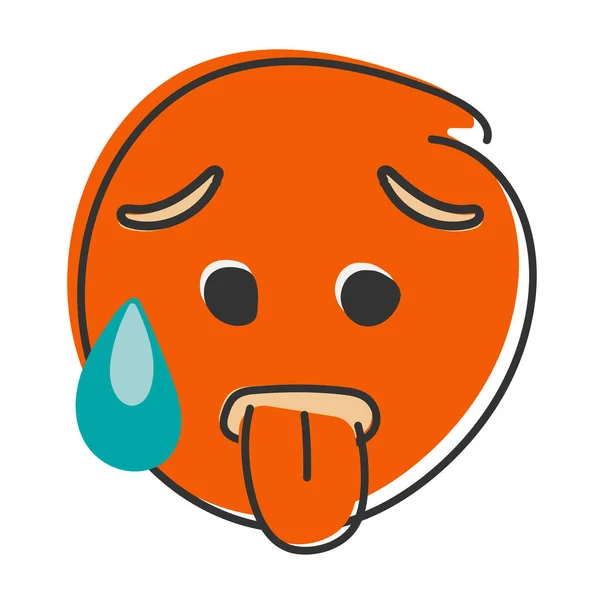 Het Emoji Överhettad Emoticon Rött Ansikte Med Tungan Utstucken Handritad — Stockfoto