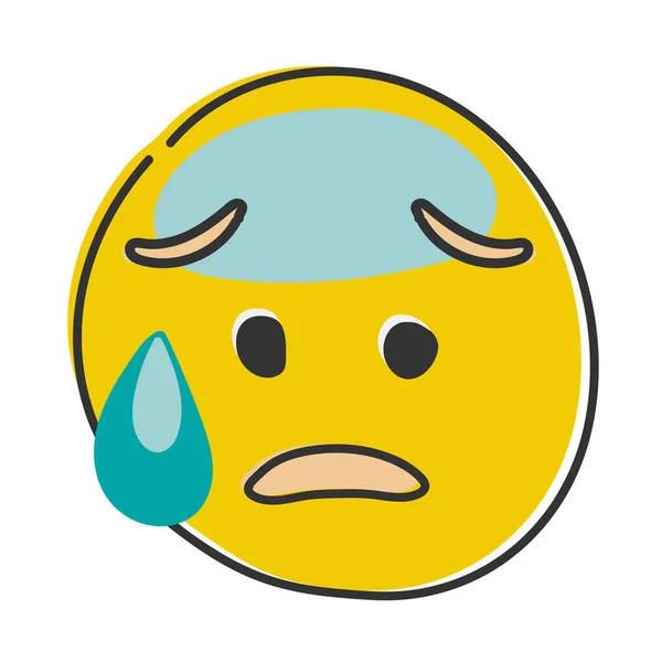 Úzkostlivý Emoji Potem Znepokojený Emotikon Modrým Čelem Studeným Potem Kapajícím — Stock fotografie