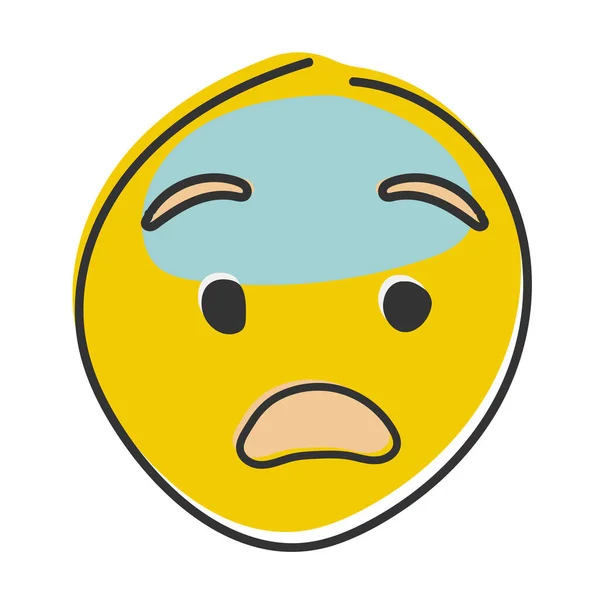 Screaming Fear Emoji Horror Fright Emoticon Yellow Face Blue Forehead — Stock Photo, Image