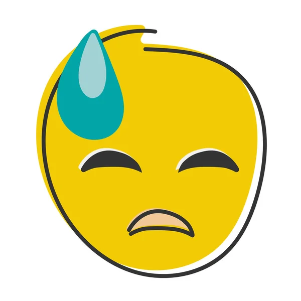Emoji Depresso Con Sudore Freddo Faccia Gialla Triste Emoticon Con — Foto Stock