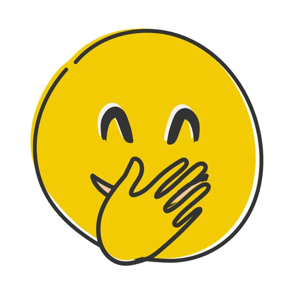 Ríete Emoji Emoticon Cubrir Boca Con Mano Mientras Ríe Emoticono —  Fotos de Stock