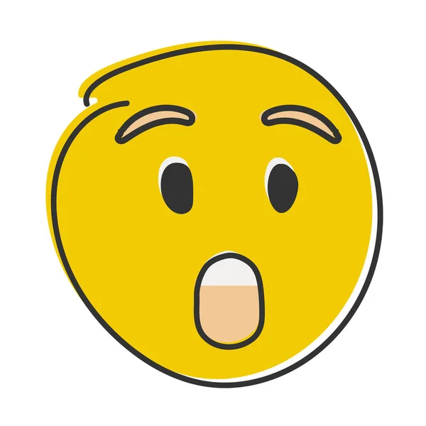 Förbluffad Emoji Chockad Emoticon Med Flämtande Ansikte Handritad Platt Stil — Stockfoto