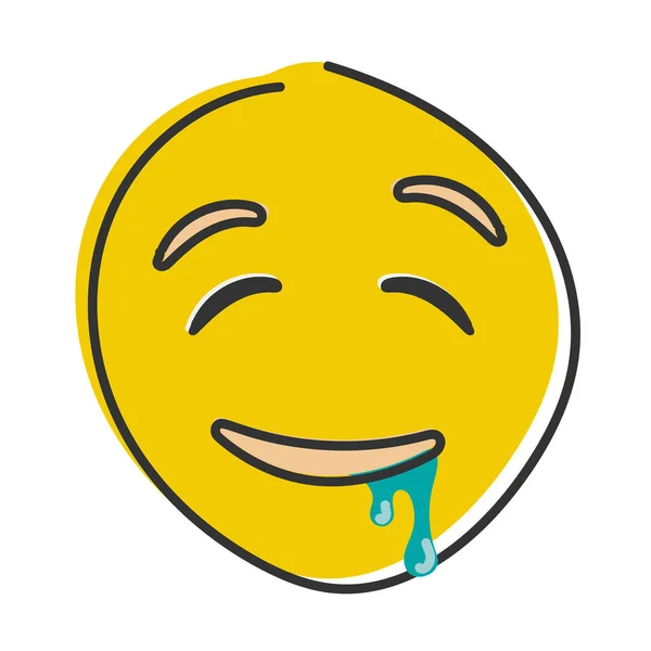 Emoji Kwijlen Emoticon Met Speeksel Uit Mondhoek Handgetekende Platte Emoticon — Stockfoto