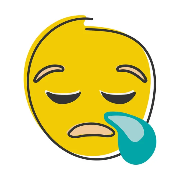 Weinende Emojis Trauriges Emoticon Gesicht Mit Tränentropfen Handgezeichnetes Flaches Emoticon — Stockfoto