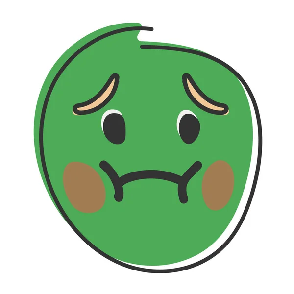 Holding Back Vomit Emoji Green Emoticon Face Disgust Hand Drawn — Stock Photo, Image