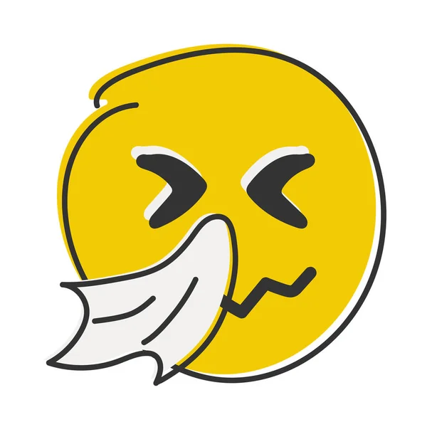 Emoji Estornudando Emoticono Alergia Con Pañuelo Estornudo Emoticono Dibujado Mano —  Fotos de Stock