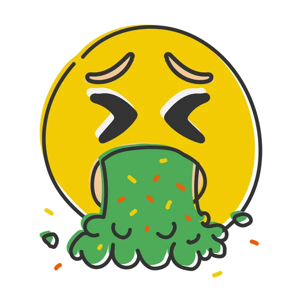 Zvracení Emoji Emotikon Zvrací Žlutá Tvář Ovýma Očima Chrlí Zelené — Stock fotografie