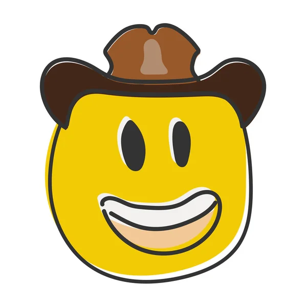 Cowboyhut Emoji Glücklich Lächelndes Emoticon Mit Braunem Lederbesetztem Hut Handgezeichnetes — Stockfoto