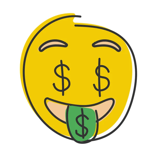 Dollar Eyes Emoji Money Face Emoticon Green Tongue Hand Drawn — Stock Photo, Image