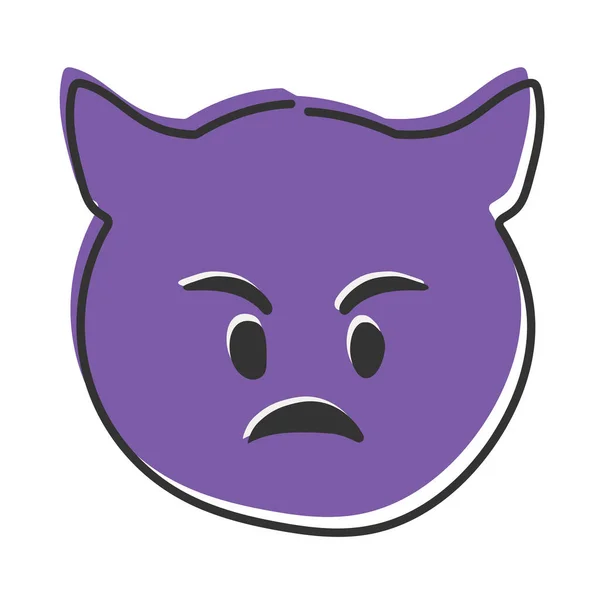 Emoji Iblis Emoticon Ungu Bahagia Dengan Tanduk Setan Gambar Tangan — Stok Foto