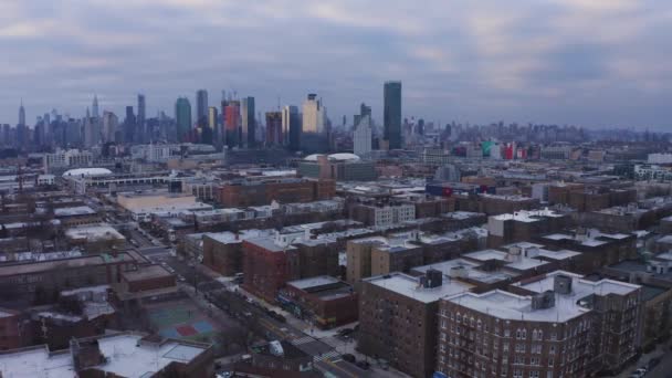 Vista Aérea Manhattan Brooklyn Skyline Queens Dia Inverno Janeiro — Vídeo de Stock