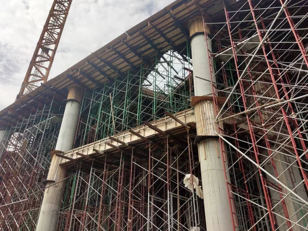 Falso Trabalho Estaleiro Consiste Estruturas Temporárias Usadas Construção Para Suportar — Fotografia de Stock