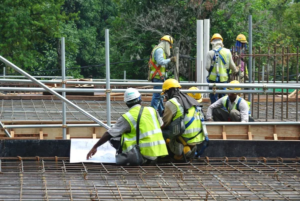 Johor Malaisie Mai 2016 Groupe Travailleurs Construction Travaillant Sur Chantier — Photo