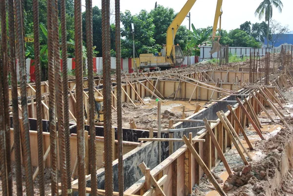 Johor Malaysia Απριλιοσ 2016 Εργασίες Διαμόρφωσης Δοκών Εδάφους Κατασκευασμένες Από — Φωτογραφία Αρχείου
