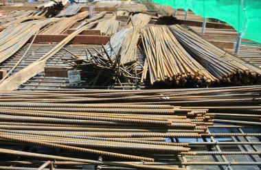 SELANGOR, MALAYSIA -MAY 13, 2016: Hot rolled deformed steel bars or steel reinforcement bar used at construction site to strengthen concrete. It is shaped follow the engineer design.