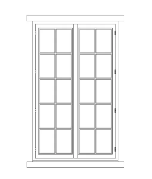 二维现代房屋窗户的建筑图像高程 在黑白图像中使用Cad生成 这种窗框通常是铝制的 — 图库照片