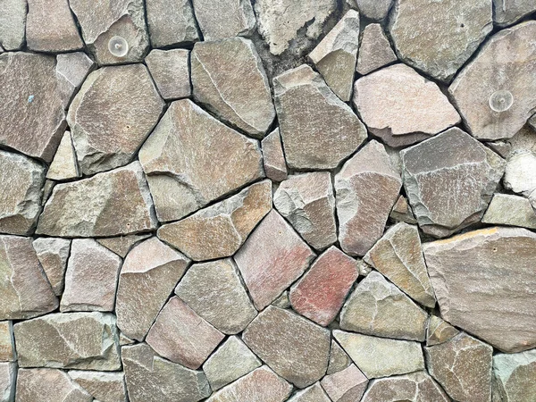 Granit Stenvägg Yta Stenarna Har Sammanfogats Med Murbruk Byggandet Denna — Stockfoto