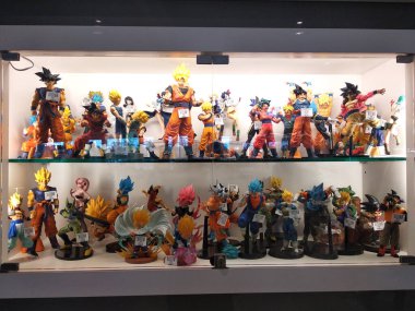 KUALA LUMPUR, MALAYSIA -JULY 2022: Selected focused of model scale action figures characters from popular Japanese animated series Dragonball. Display by collector and fan. .  clipart