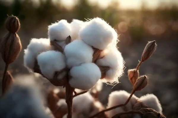 収穫する準備ができている綿の植物のイラスト 高品質の織物を作るために商業的に栽培された ロイヤリティフリーのストック写真