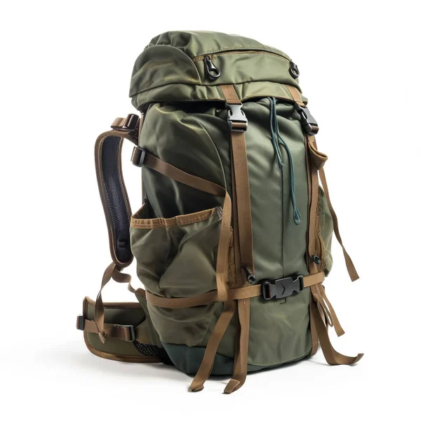 stock image 3D illustration of a medium size hiking bag isolated on a white background. This type of bag is usually used by hikers and mountain climbers. Using materials that are durable and some are waterproof.