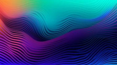 Dalgalı dokulu geometrik elementler ve dinamik renkli sıvı arkaplan. Rastgele dalgalar. Tonlanmış ışık ve modern gradyan çizimleri aynı yönde..