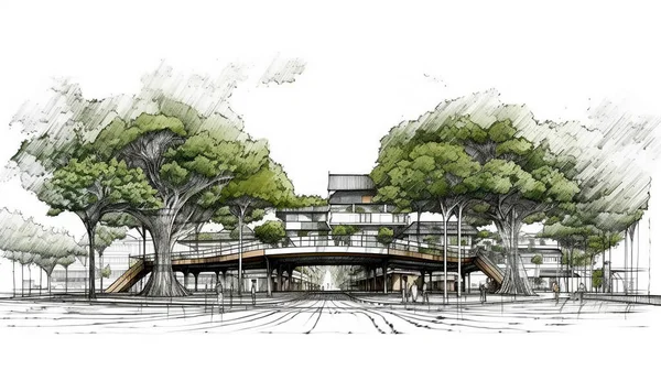Dibujo Conceptual Del Arquitecto Parque Público Dentro Del Área Urbana — Foto de Stock