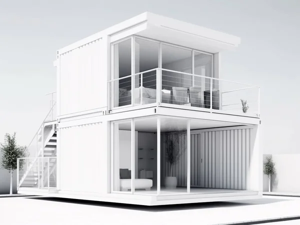 Иллюстрация Небольшого Дома Построенного Переработанных Грузовых Контейнеров Накрашены Белый Цвет — стоковое фото