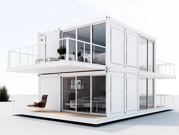 Illustrazione Una Piccola Casa Costruita Con Container Riciclati Dipinto Bianco — Foto Stock