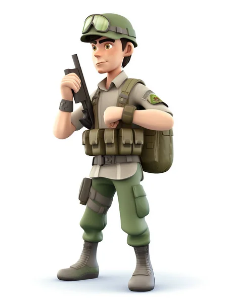 Ilustrace Vojáka Uniformě Plně Ozbrojen Připraven Být Veden Provádění Úkolů — Stock fotografie