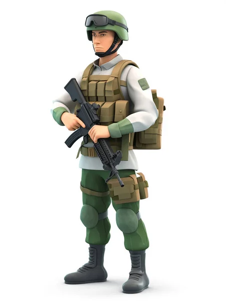 Ilustracja Przedstawiająca Żołnierza Mundurze Pełni Uzbrojonego Gotowy Realizacji Zadań Zdjęcia — Zdjęcie stockowe