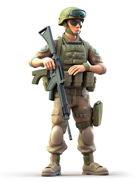 Illustration Som Visar Soldat Uniform Och Fullt Beväpnad Redo Att — Stockfoto