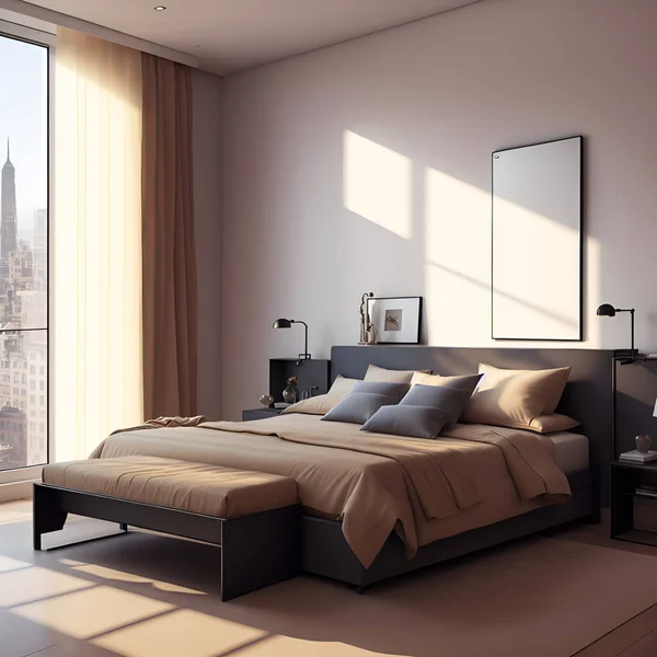 Bild Eines Luxuriösen Schlafzimmers Hat Eine Interessante Dekoration Und Ein — Stockfoto