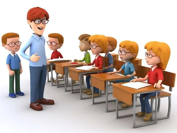 Cartoon Illustration Showing Teacher Teaching Classroom Teacher Face Shows His — Stock Photo, Image