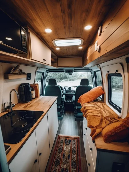 Ilustración Interior Una Caravana Proporcionan Muebles Básicos Necesidades Básicas Mobiliario — Foto de Stock