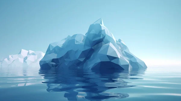 穏やかな海に浮かぶ抽象的な氷山 ほとんどが海底で 背景に雲一つない空を持つ正面の景色 — ストック写真