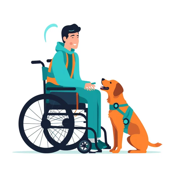 Man Wheelchair Smiling His Service Dog His Side Shows Closeness — Stock Photo, Image