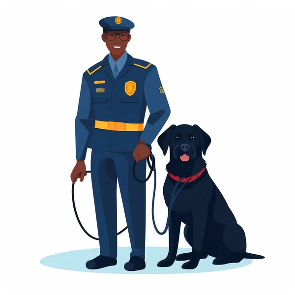 Personal Rescate Vistiendo Uniforme Sonriendo Con Perro Servicio Lado Colores — Foto de Stock