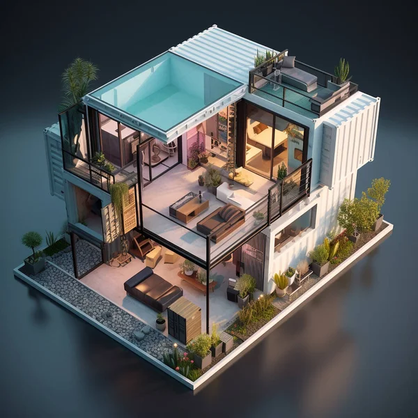 Illustration Huge Luxury House Built Recycled Shipping Containers Well Organized — Stock Photo, Image