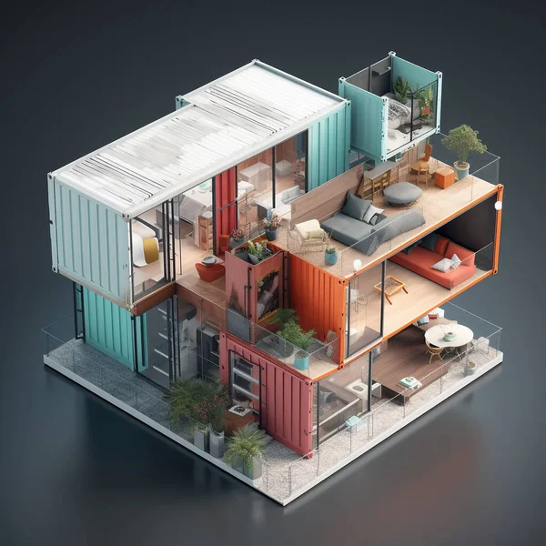 Illustratie Van Een Enorm Luxe Huis Gebouwd Uit Gerecycleerde Containers — Stockfoto