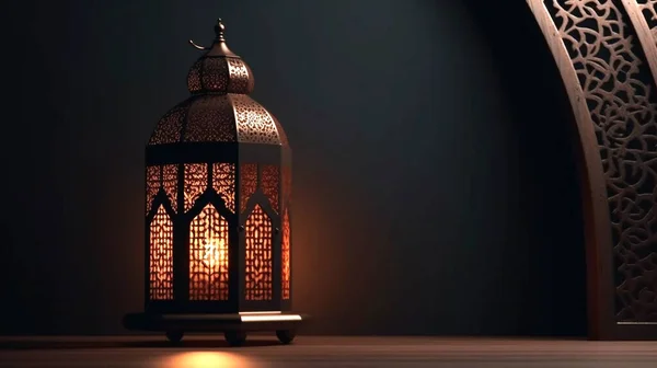 Illustration Traditional Arabic Lanterns Have Been Lit Background Islamic Geometric — Stock Photo, Image
