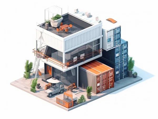 Ilustração Uma Enorme Casa Luxo Construída Partir Contentores Transporte Reciclados — Fotografia de Stock