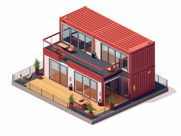 Illustrazione Enorme Casa Lusso Costruita Con Container Riciclati Ben Organizzato — Foto Stock